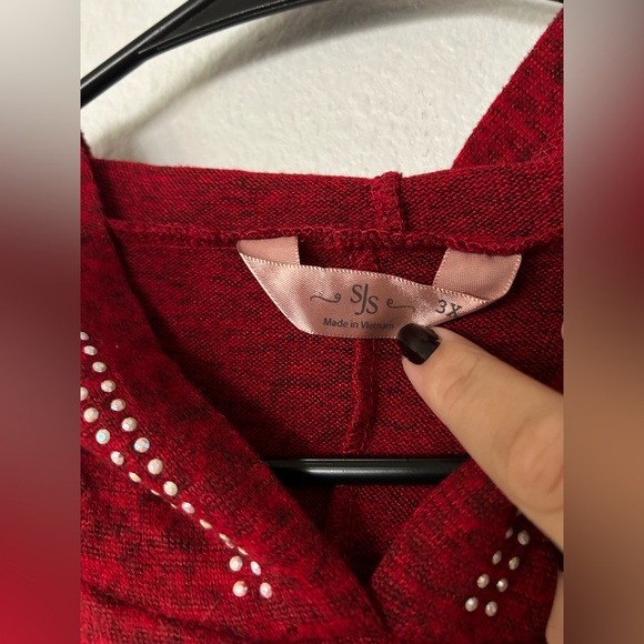 Sjs heather red winter rhinestone snowman hoodie sweater - Picture 4 of 5